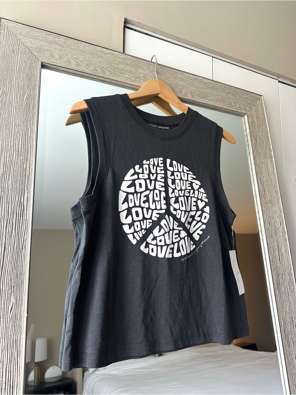 Spiritual Gangster Black Sleeveless Tank Top LOVE Graphic Relaxed Yoga Small NWT